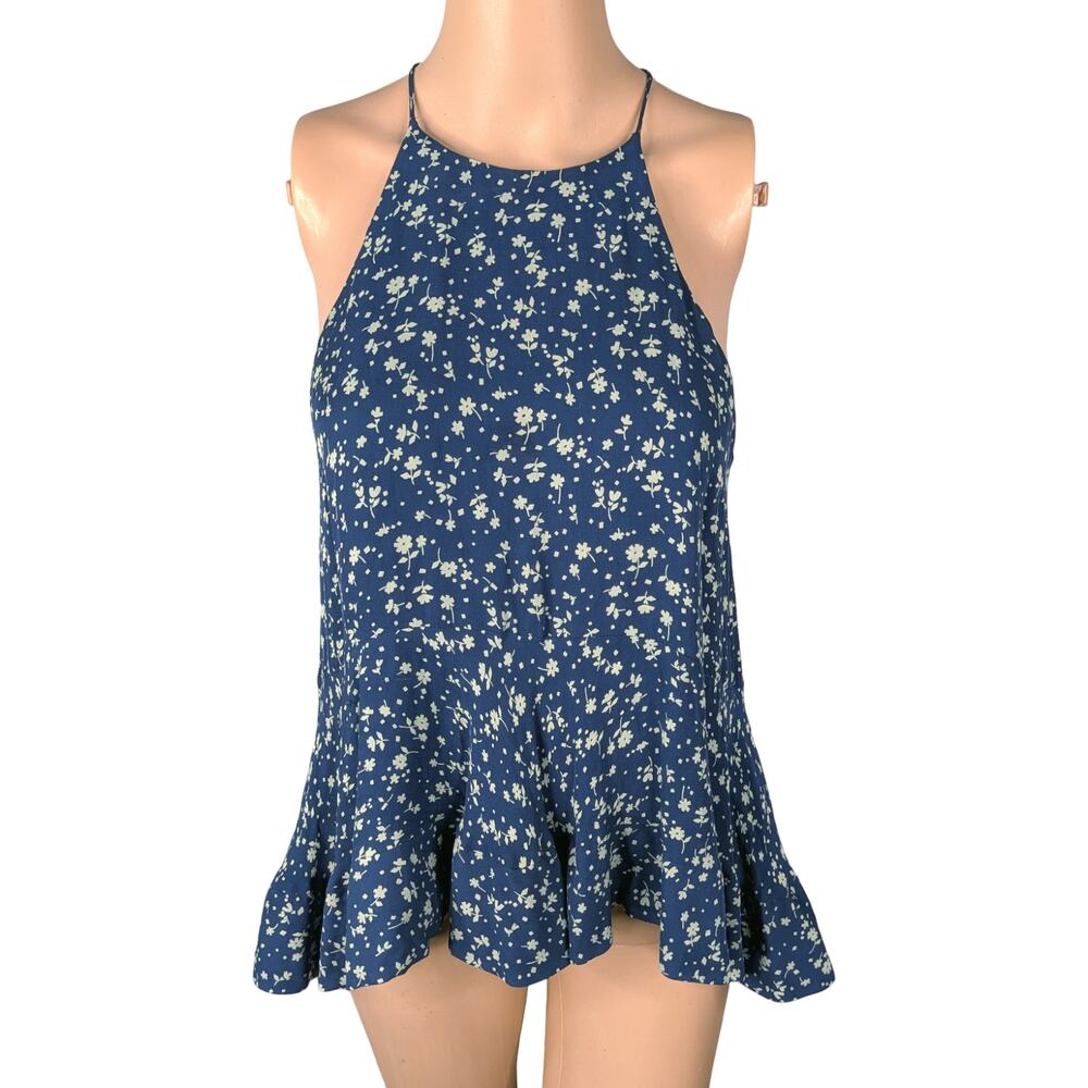 Polo Ralph Lauren Mulberry Silk Floral Cami Top Ruffle Asymmetric Hem Blue 2